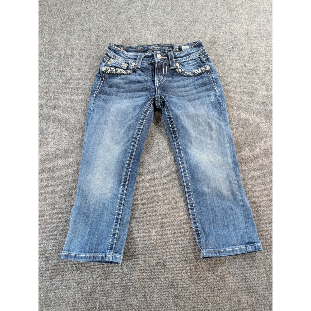 Miss Me Jeans Womens 26 Signature Capri  Rhinestones Jewel Embroidered JP6350P2